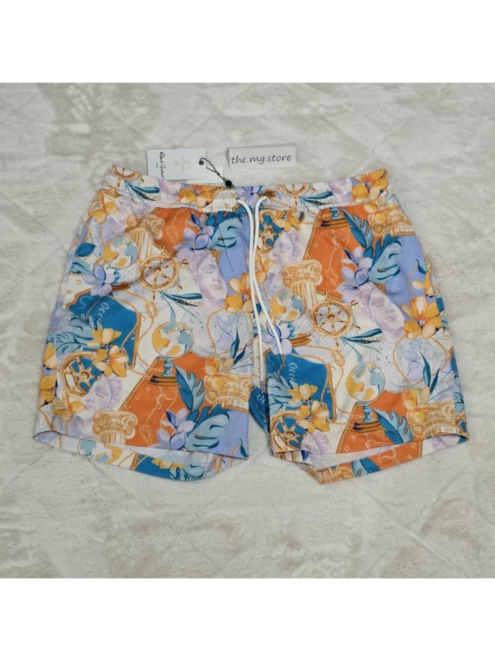 Robert Graham Gold Treasure Nautical Tropical Print Swim Shorts Men's Sz XL